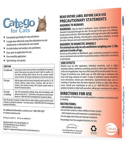 Catego Flea and Tick Control for Cats (3 doses) Over 1.5 lbs, and 8 Weeks or Older